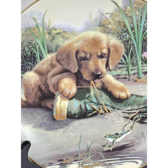 Catch Of The Day Puppy Playtime Dog Year 1987 Porcelain 8 1/2" Plate Wall Decor - Picture 2 of 12
